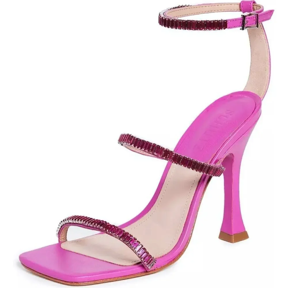 SCHUTZ Sandals Womens‎ Size 10B Leather Nellina Square Toe Pink Ankle Strap NEW